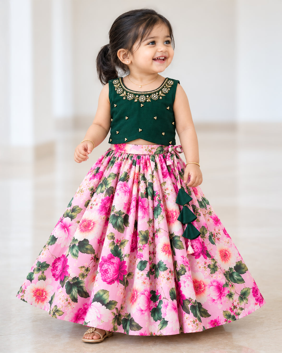 Dustpink Floral Chinon Handwork Lehenga for Baby Girl – Stanwells Kids