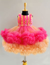 Peach Coral Handwork Ruffles Birthday Frock for Baby Girl – Stanwells Kids