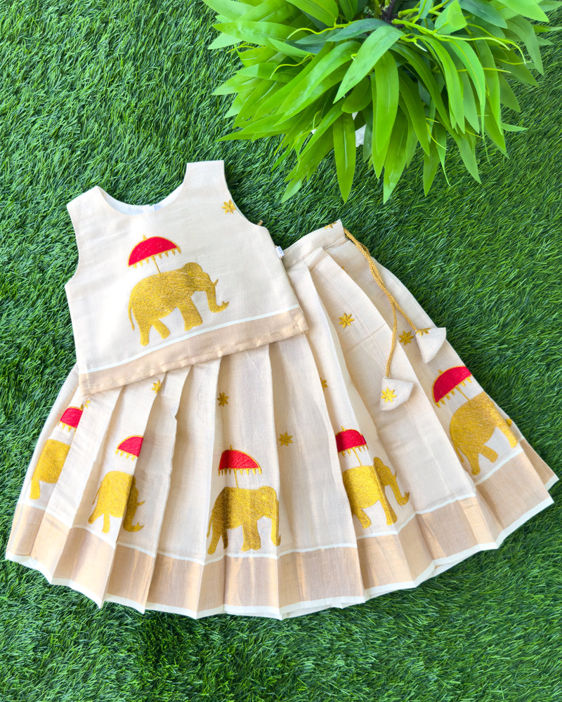 Elephant Embroidery Kerala traditional Lehenga Choli Set