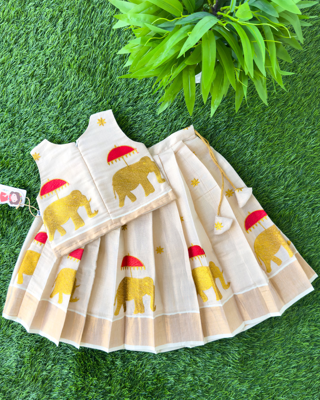 Traditional Kerala elephant embroidery lehenga choli for girls 3 months to 7 years, Stanwells Kids