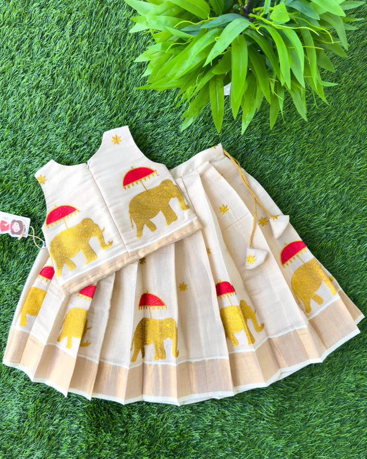 Traditional Kerala elephant embroidery lehenga choli for girls 3 months to 7 years, Stanwells Kids