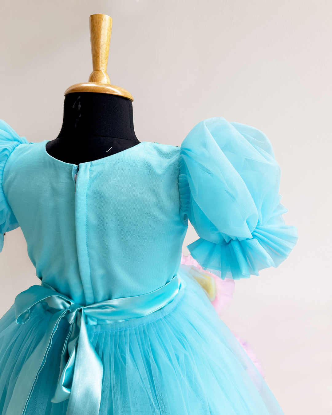Baby Girls Sky Blue Embroidered Birthday Dress – Full-Length Party Gown with Ruffles – Stanwells Kids