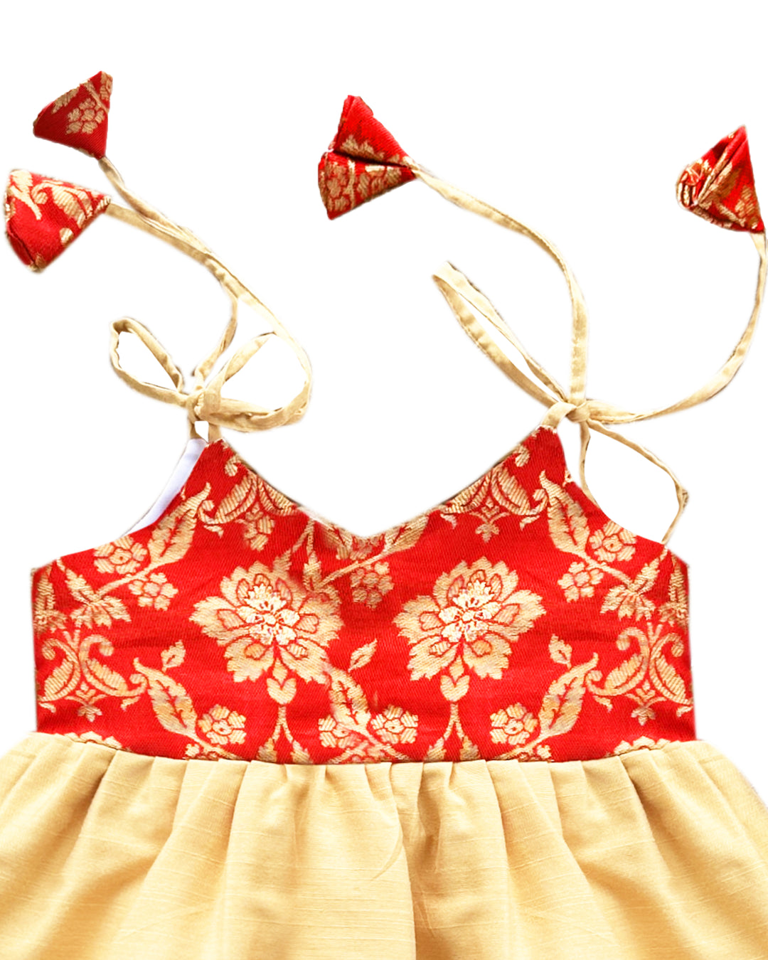 Gold and Red Shade New Born Baby Silk Frock for Naming Ceremony