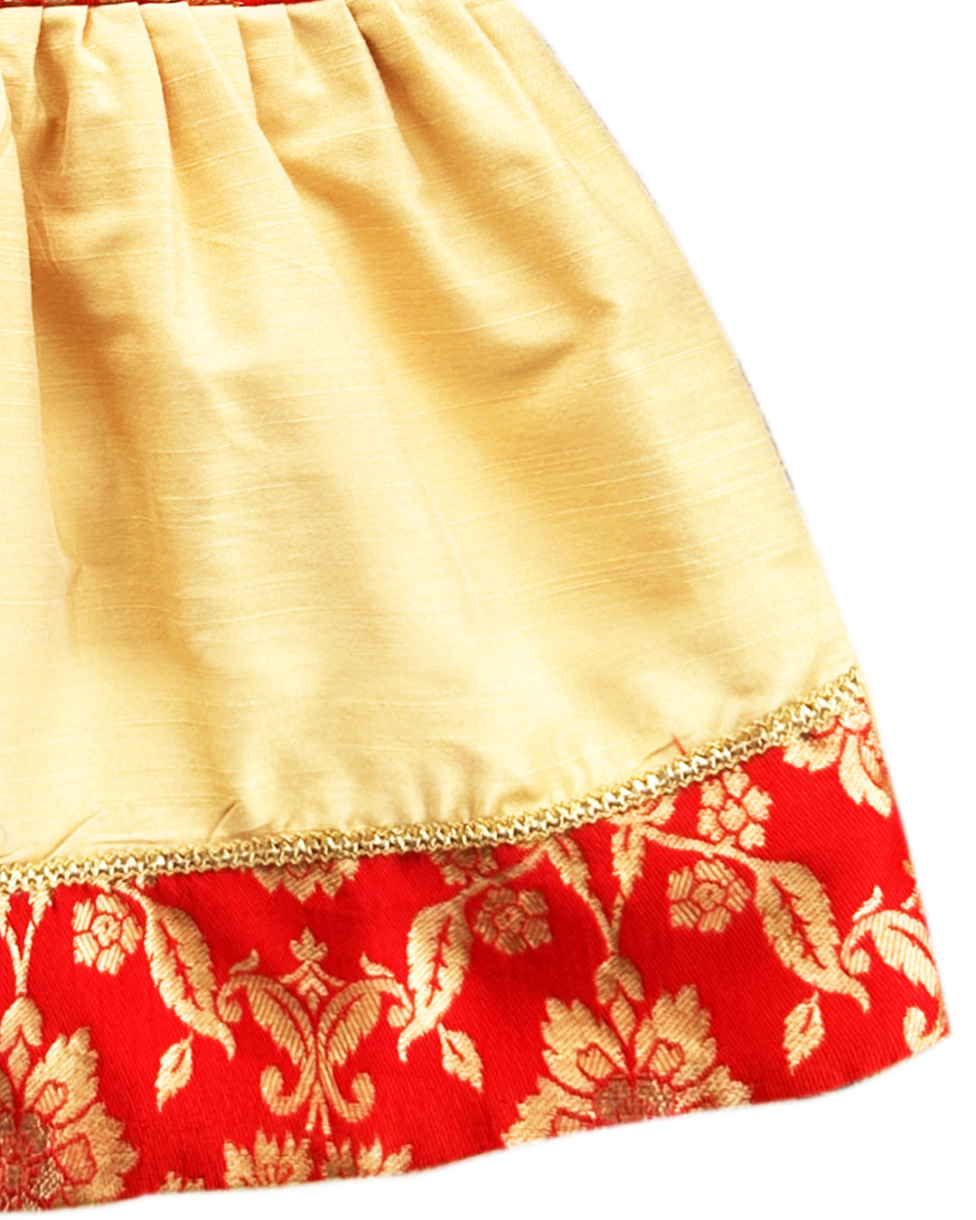 Gold and Red Shade New Born Baby Silk Frock for Naming Ceremony
