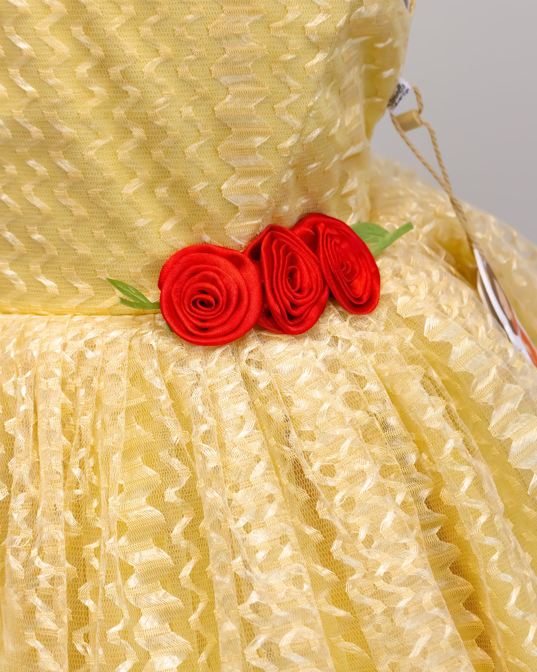 golden designer flower frock for baby girls, kids birthday dress, baby girl partywear dress, golden kids frock online, premium festive dress for toddlers