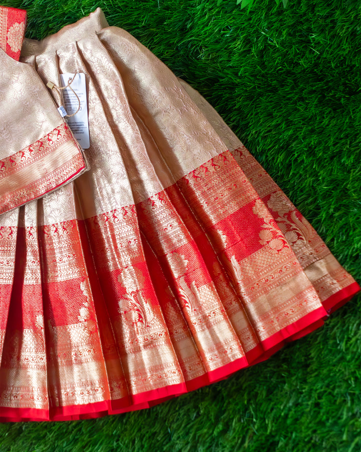 Golden red Banarasi silk lehenga choli full look for baby girl – Stanwells Kids
