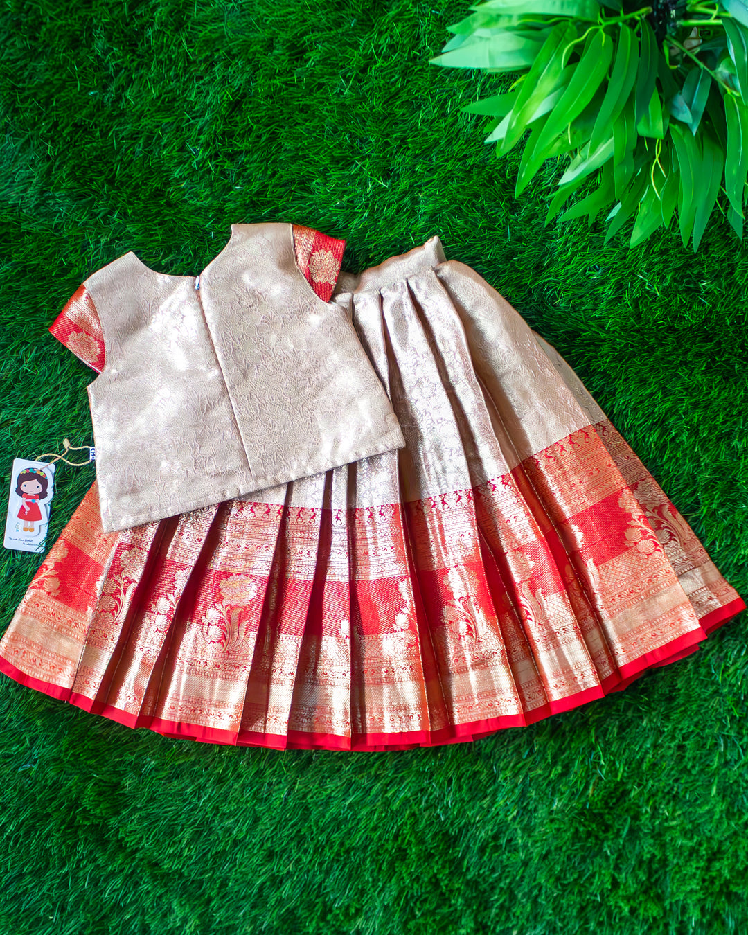 Traditional golden red Banarasi brocade lehenga choli for girls 3 months to 7 years – Stanwells Kids