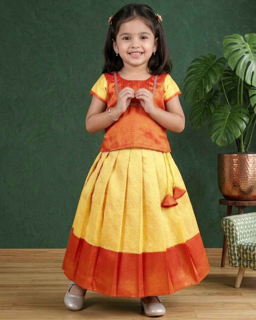 baby girl birthday lehenga choli dress
golden red kids lehenga for birthday
silk lehenga choli for baby girl festive wear
baby girl ethnic birthday outfit India
kids traditional lehenga choli dress