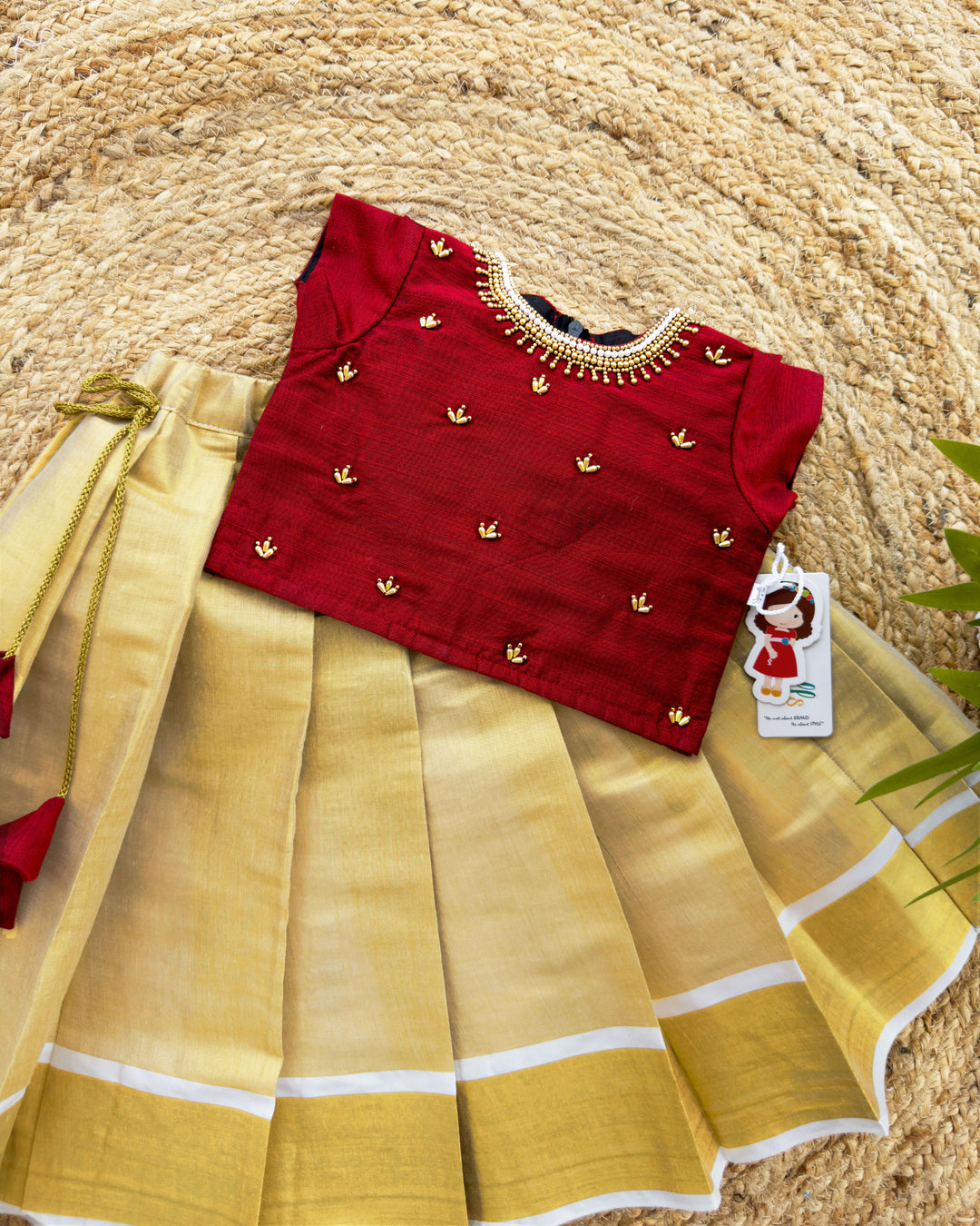 Golden & Meroon Combo Kerala Kasavu Handwork Traditional Silk Lehenga ...