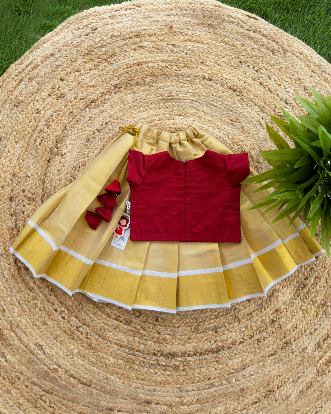 Golden & Meroon Combo Kerala Kasavu Handwork Traditional Silk Lehenga ...