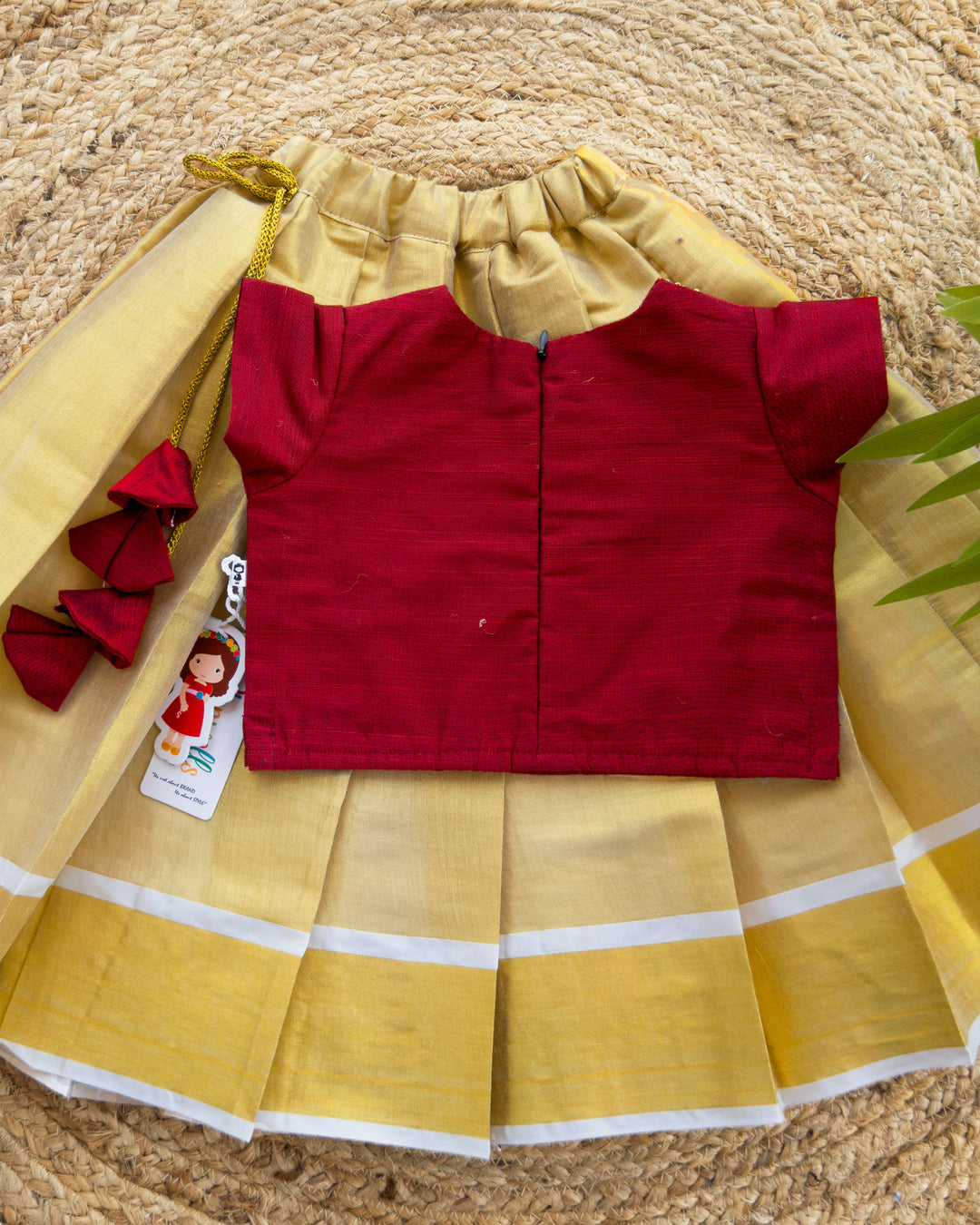 Golden & Meroon Combo Kerala Kasavu Handwork Traditional Silk Lehenga ...