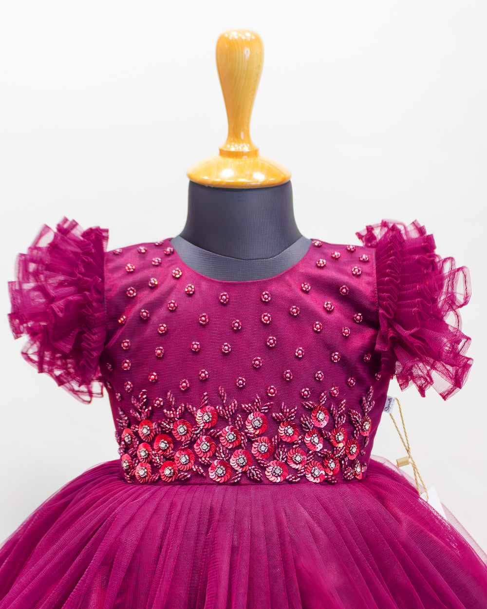 Grapevine Shade Baby Girls Birthday Dress, Heavy Handwork Party Wear Frock, Elegant Kids Outfit