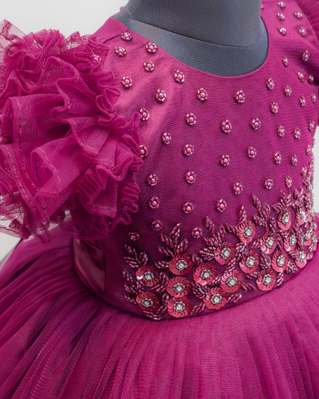 Grapevine Shade Baby Girls Birthday Dress, Heavy Handwork Party Wear Frock, Elegant Kids Outfit