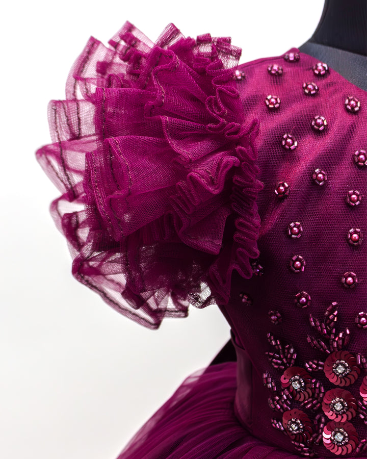 Grapevine Shade Baby Girls Birthday Dress, Heavy Handwork Party Wear Frock, Elegant Kids Outfit