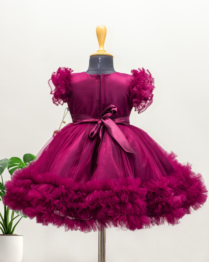 Grapevine Shade Baby Girls Birthday Dress, Heavy Handwork Party Wear Frock, Elegant Kids Outfit
