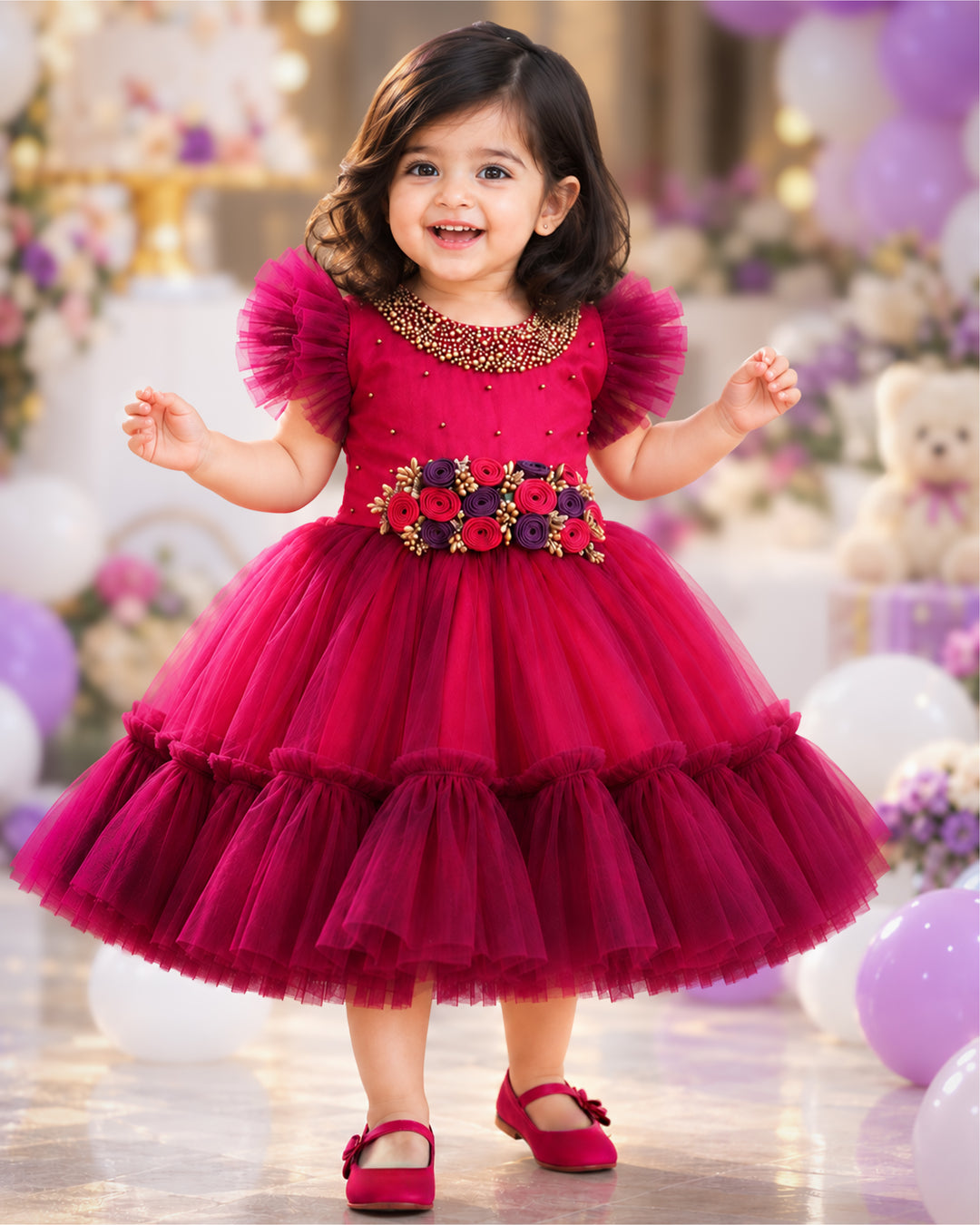 Grapevine Ranypink Handwork Flower Frock Baby Girl Birthday Dress by Stanwells Kids