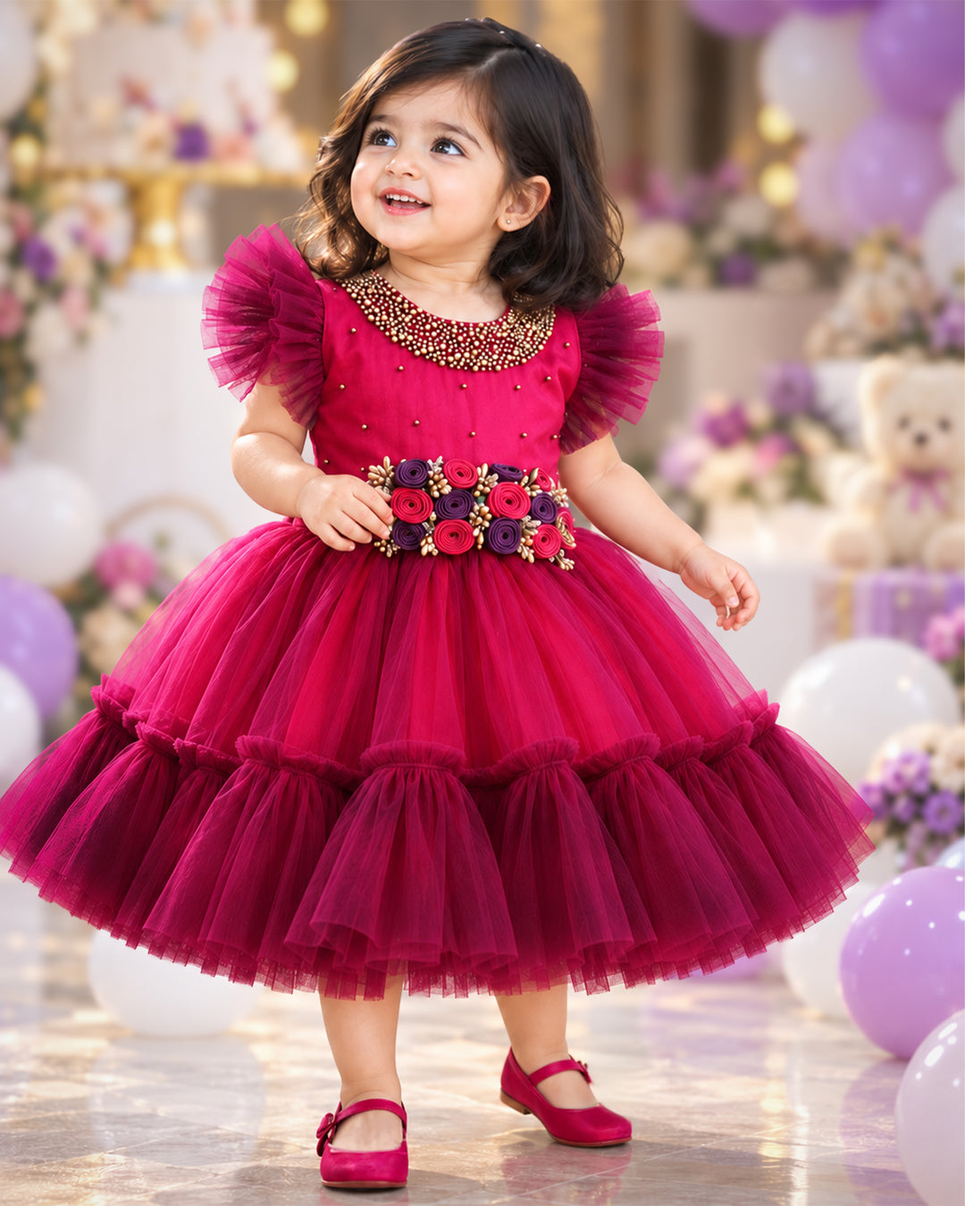 Grapevine Ranypink Handwork Flower Frock Baby Girl Birthday Dress by Stanwells Kids