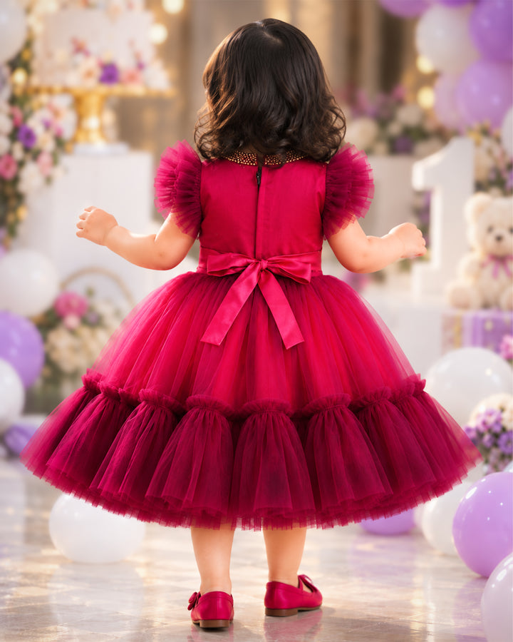 Grapevine Ranypink Handwork Flower Frock Baby Girl Birthday Dress by Stanwells Kids