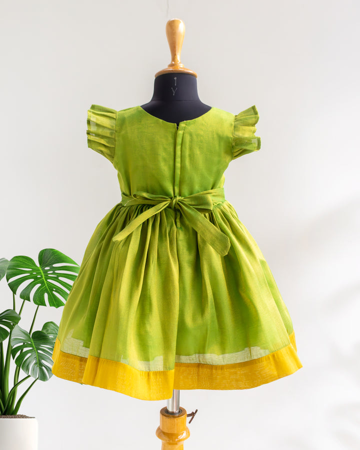 Side view of green silk ethnic frock for girls – Stanwells Kids