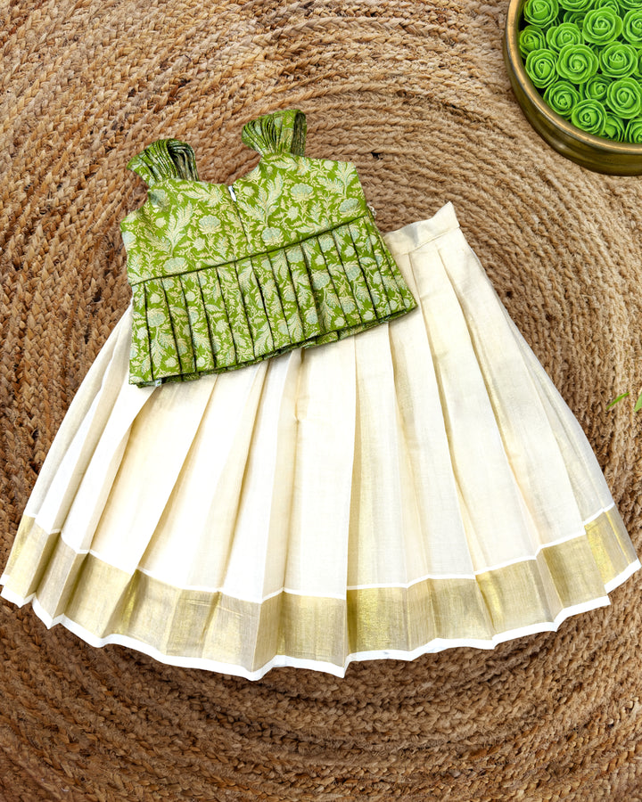 Traditional green Banarasi lehenga choli for baby girl 3 months to 7 years – Stanwells Kids