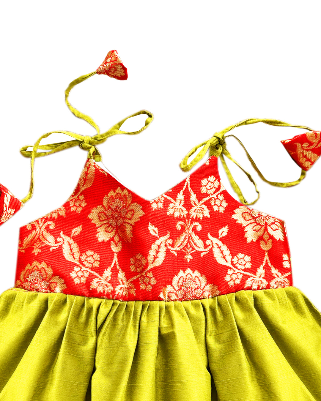 Green & Red Shade New Born Baby Silk Frock for Naming Ceremony Frock