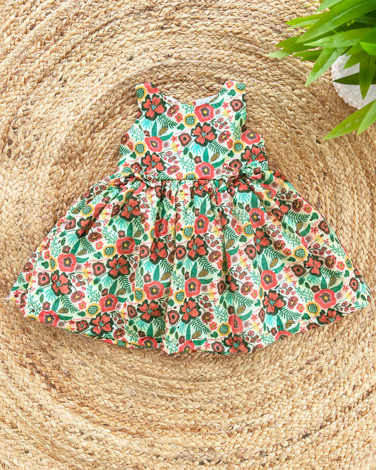 Green Floral Printed Hakoba Frock for Baby Girls – Casual & Summer Wear by Stanwells Kids