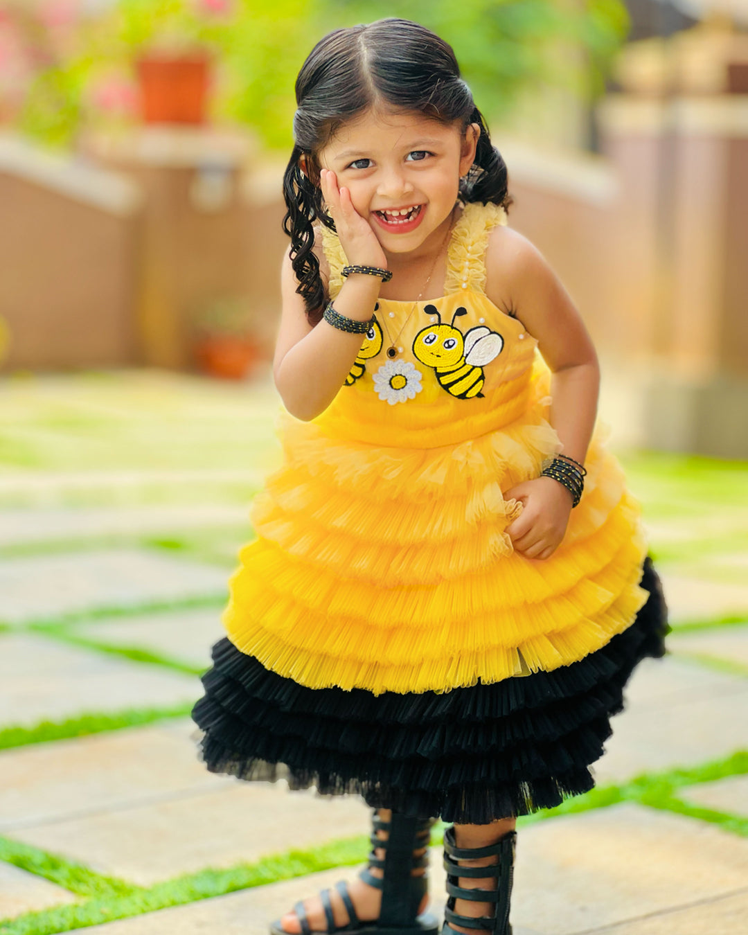 Baby Girl Birthday Dress – Yellow & Black Honey Bee Party Frock – Stanwells Kids Baby Girl Birthday Dress – Yellow & Black Honey Bee Party Frock – Stanwells Kids