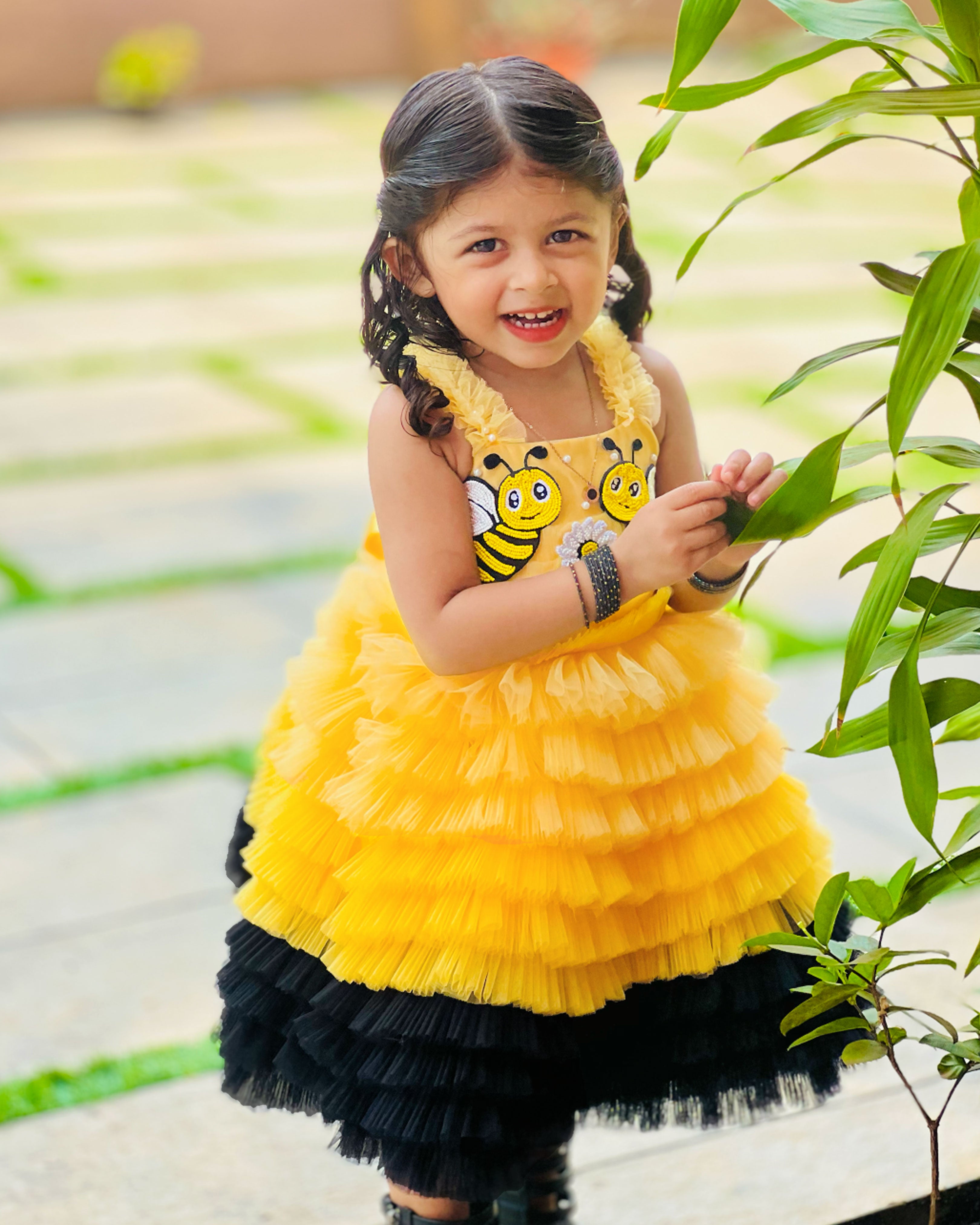 Baby Girl Birthday Dress – Yellow & Black Honey Bee Party Frock