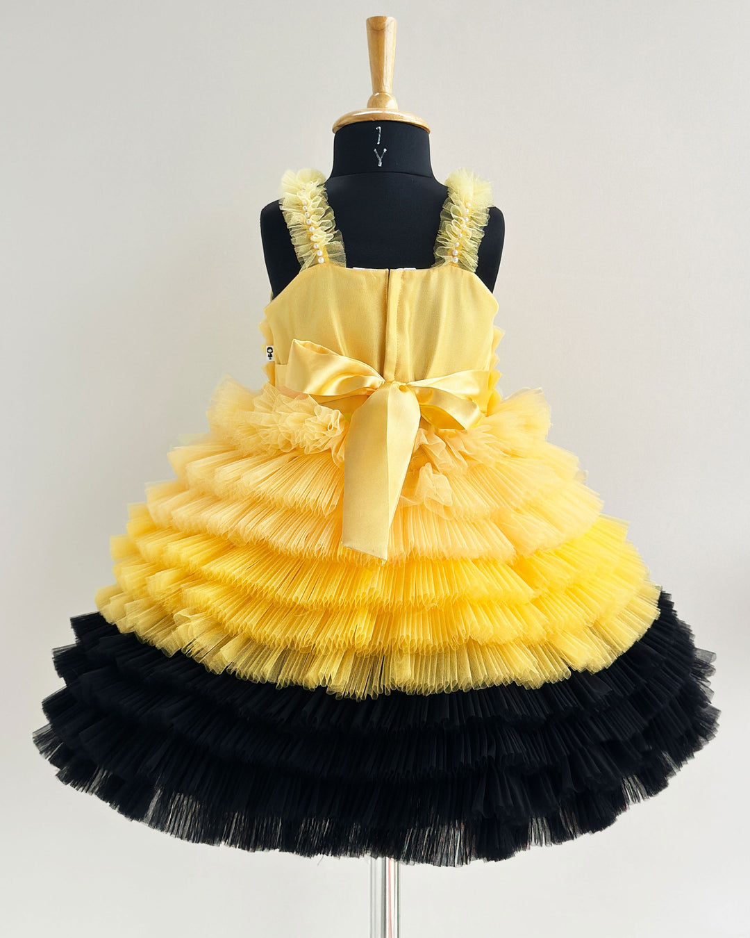 Baby Girl Birthday Dress – Yellow & Black Honey Bee Party Frock – Stanwells Kids