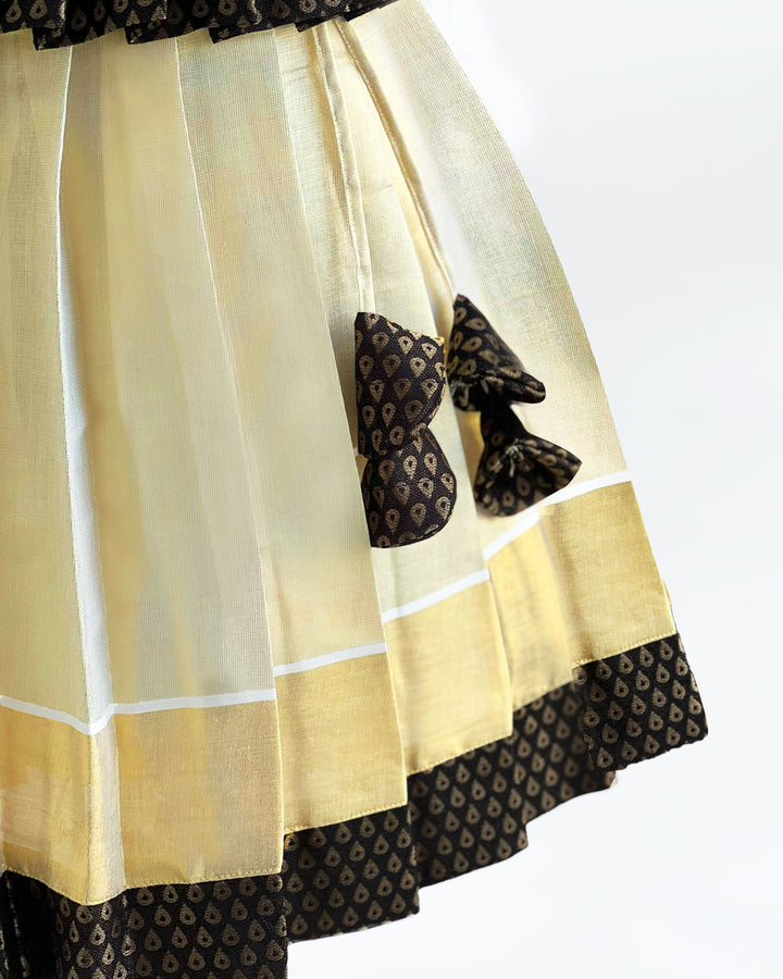 Kerala Kasavu black brocade baby girls birthday dress traditional lehenga set