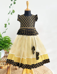 Kerala Kasavu Black Brocade Lehenga Choli for Baby Girl – Stanwells Kids