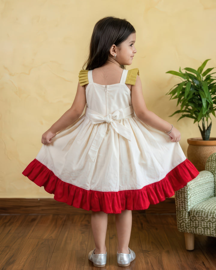 Stanwells Kids Kerala Kasavu frock for girls cream butterfly Onam dress