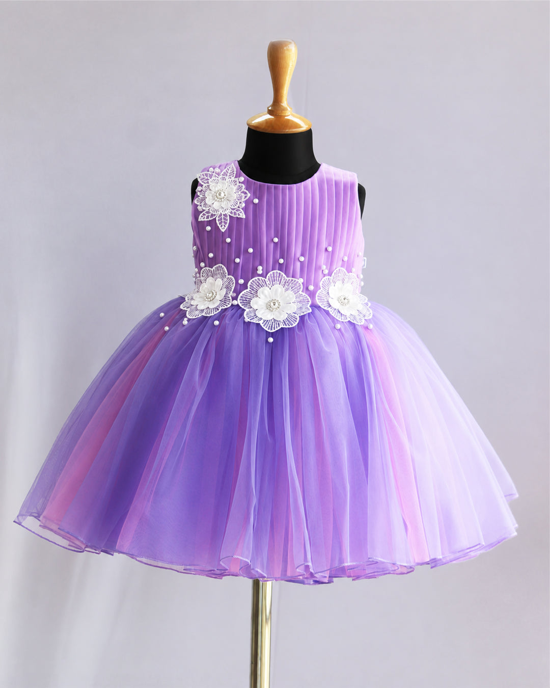Lavender pink dual shade sleeveless frock front view baby girl – Stanwells Kids