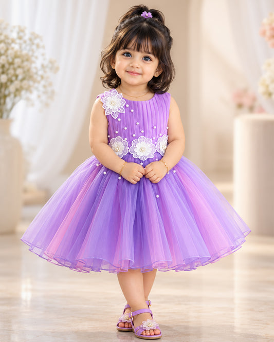 Lavender pink dual shade sleeveless frock front view baby girl – Stanwells Kids