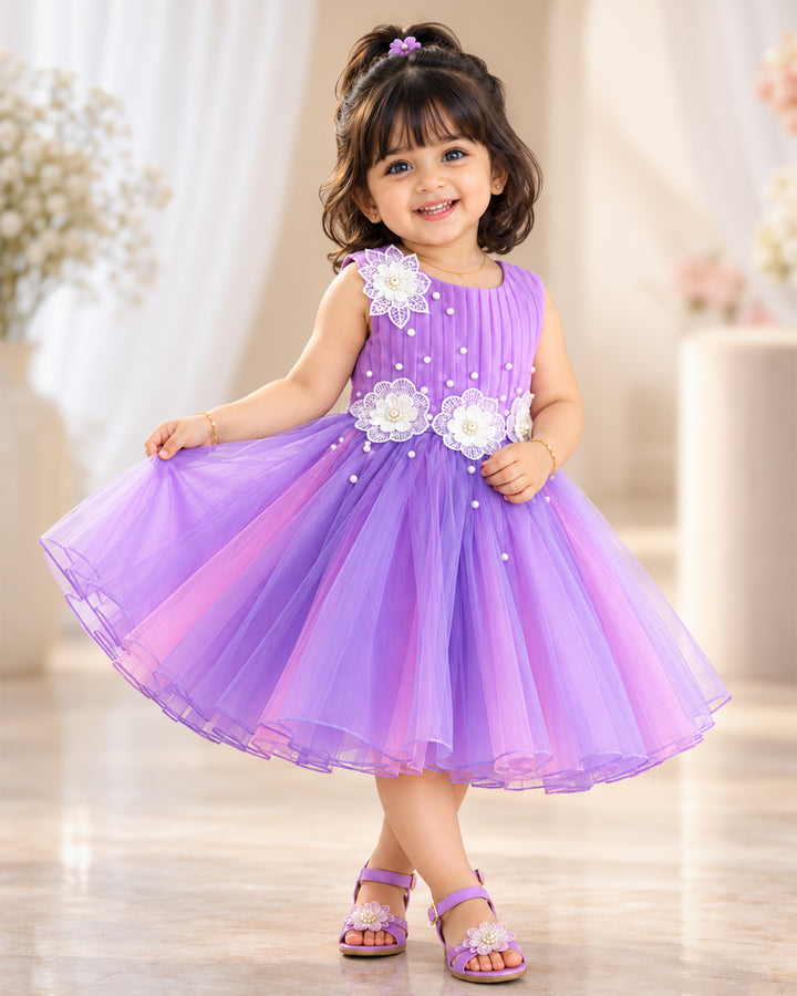 Lavender pink dual shade sleeveless frock front view baby girl – Stanwells Kids