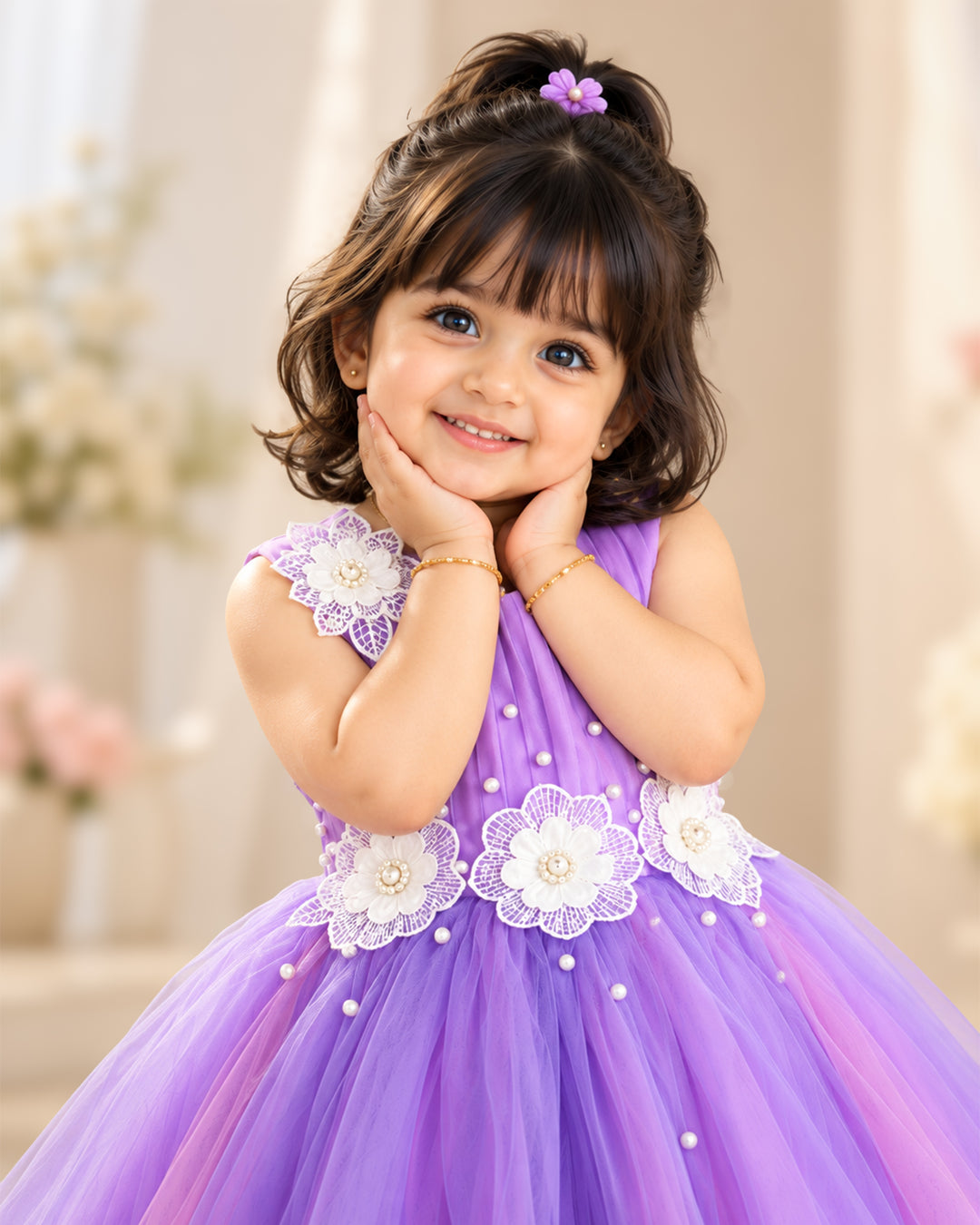 Lavender pink dual shade sleeveless frock front view baby girl – Stanwells Kids