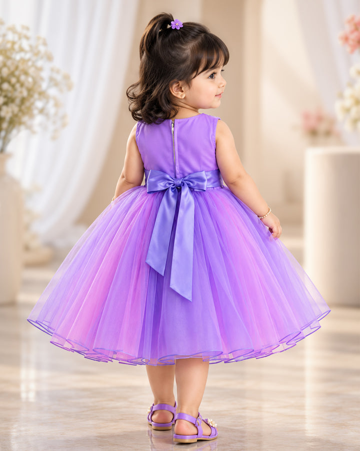 Lavender pink dual shade sleeveless frock back view baby girl – Stanwells Kids