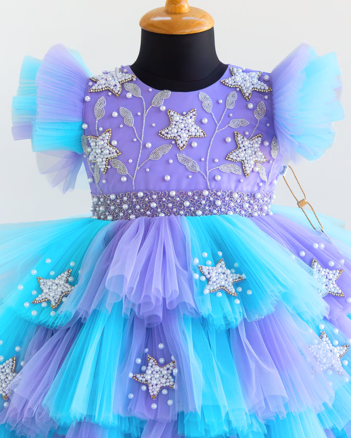Lavender Blue Star Theme Party Frock for Toddler Girl – Stanwells Kids