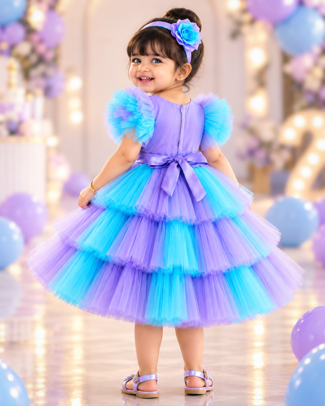 Lavender Skyblue Structured Birthday Frock for Baby Girl – Stanwells Kids