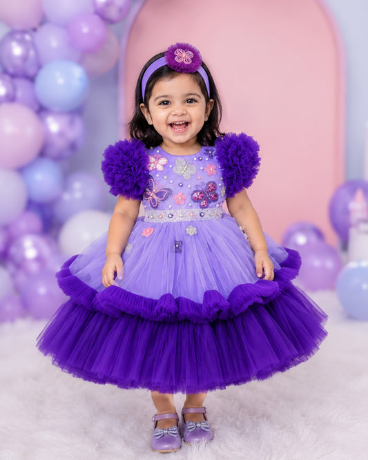 Lavender & Violet Combo Handwork Butterfly theme Partywear Birthday Frock