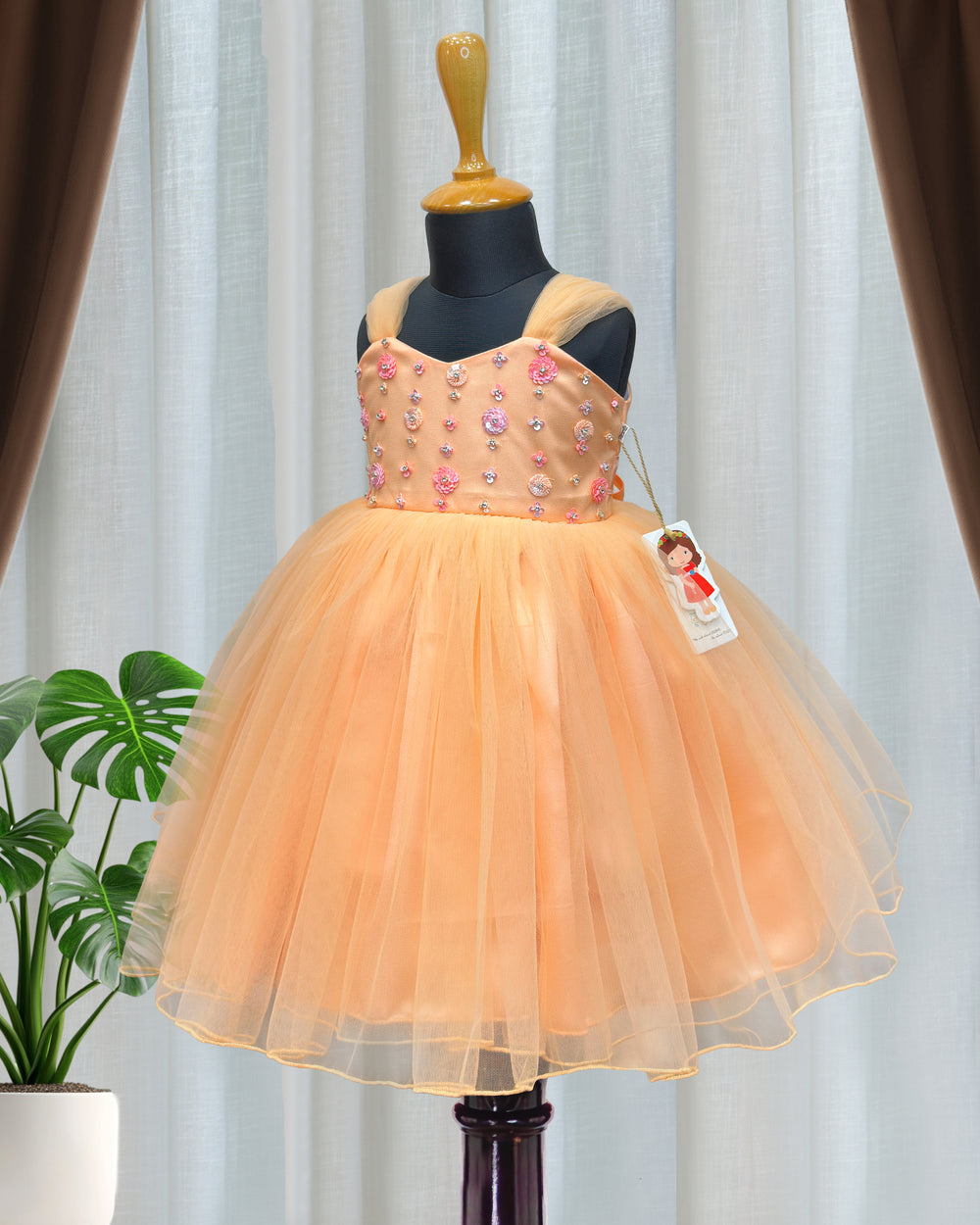 light peach sequins birthday dress for baby girls

baby girl partywear frock with sequins handwork

premium peach birthday frock for toddlers

baby girls festive party dress peach color

kids birthday dress with hand embroidery