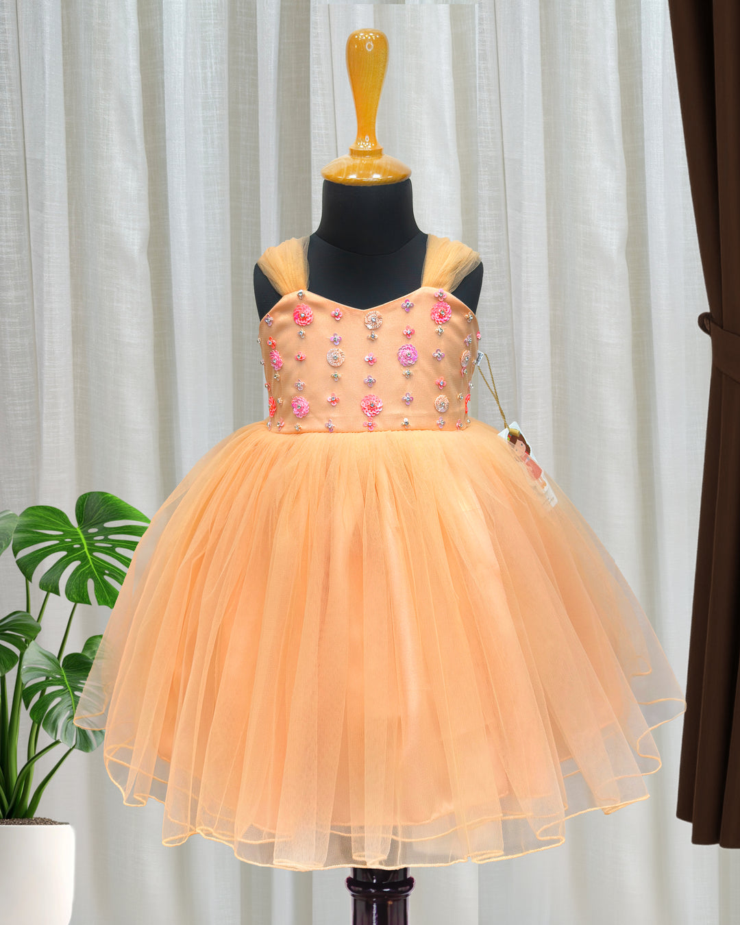light peach sequins birthday dress for baby girls

baby girl partywear frock with sequins handwork

premium peach birthday frock for toddlers

baby girls festive party dress peach color

kids birthday dress with hand embroidery