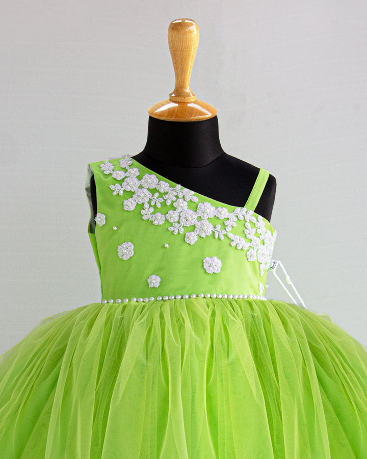 white aplique lace work - baby girls frocks green colour