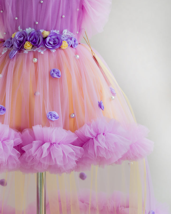 Detachable tail on lilac baby yellow dual tone birthday frock – Stanwells Kids