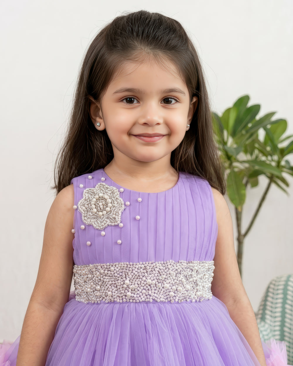 Lilac & Baby Pink Combo Handwork Partywear Birthday Frock