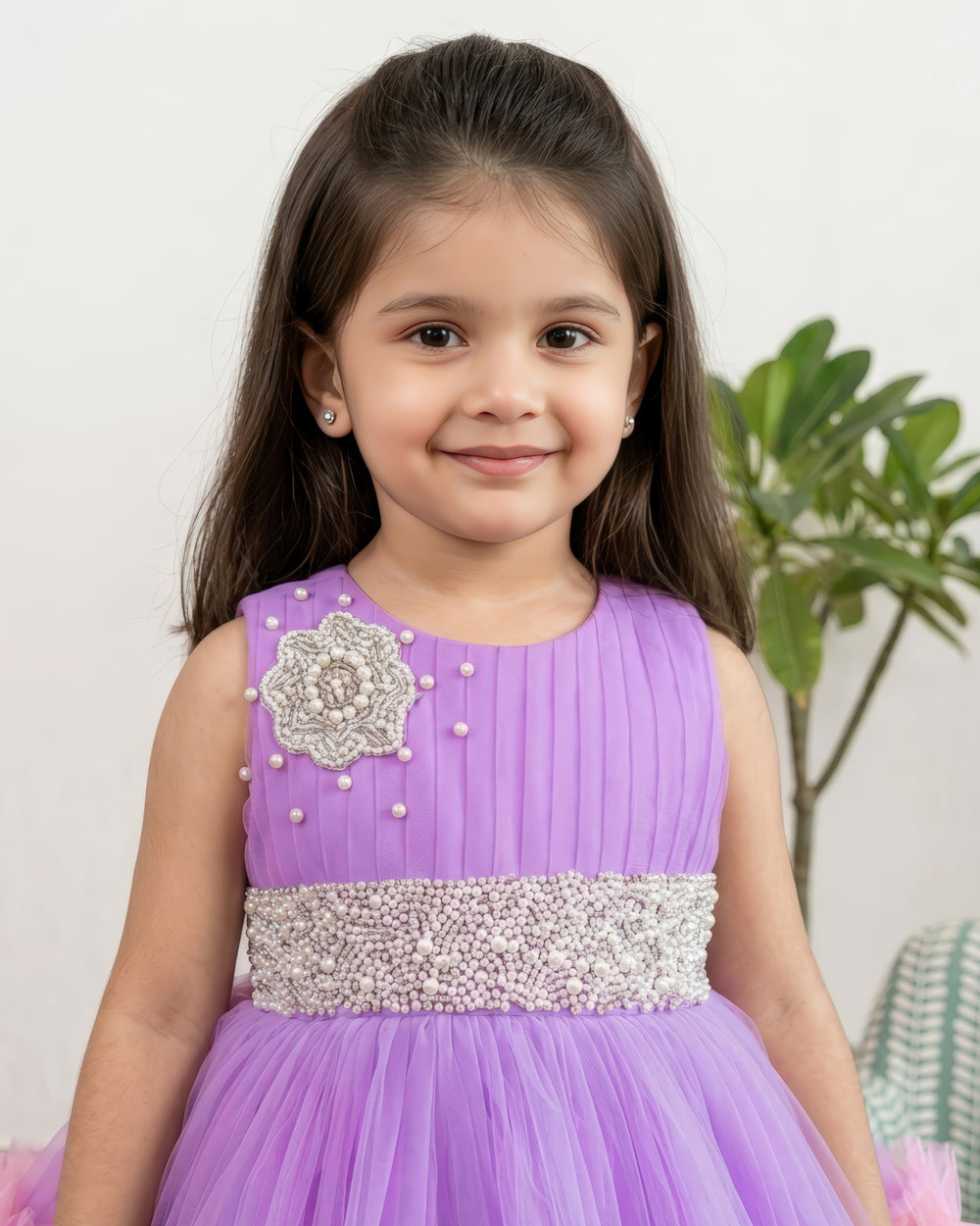 Lilac & Baby Pink Combo Handwork Partywear Birthday Frock