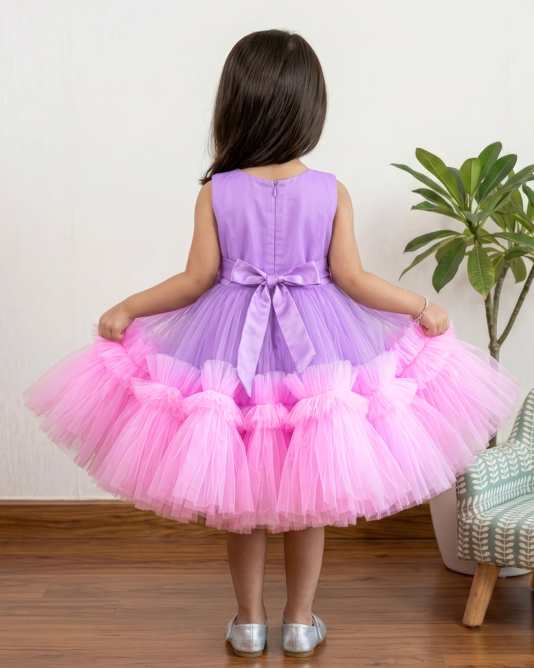 Lilac &amp; Baby Pink Combo Handwork Partywear Birthday Frock