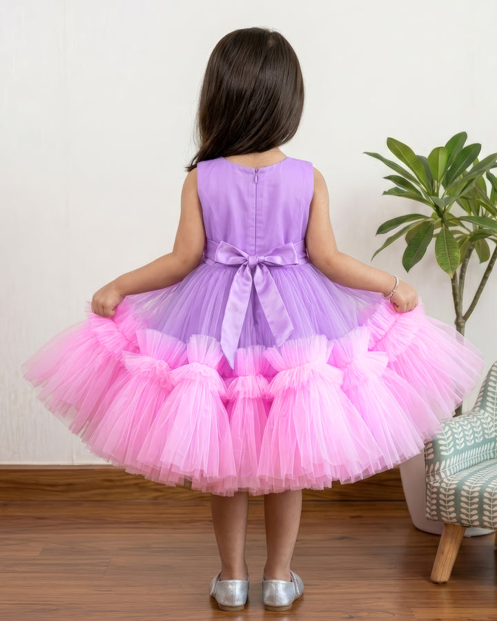 Lilac &amp; Baby Pink Combo Handwork Partywear Birthday Frock