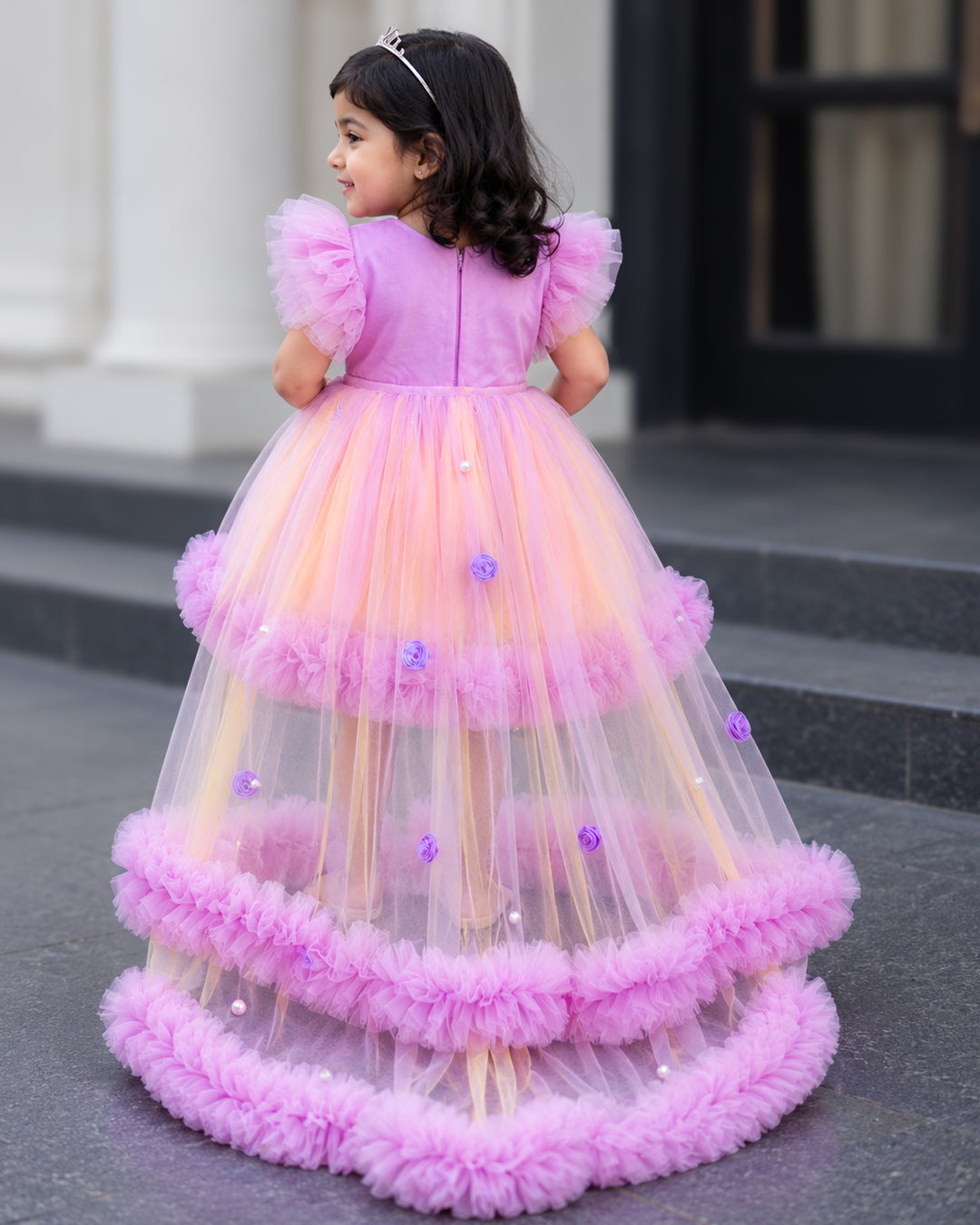 Lilac baby yellow floral fancy partywear frock full look for baby girl – Stanwells Kids