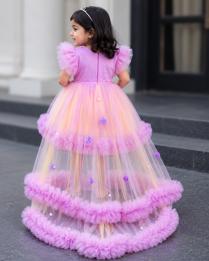 Lilac baby yellow floral fancy partywear frock full look for baby girl – Stanwells Kids